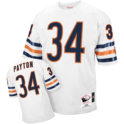 Men's Authentic Walter Payton Mitchell and Ness Jersey White Road - #34 Throwback NFL Chicago Bears